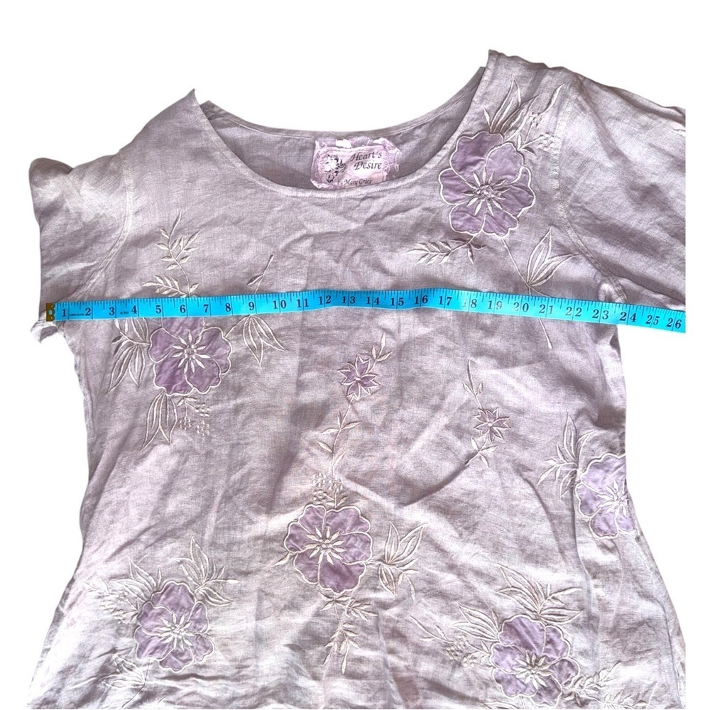 Hearts Desire Linen Tunic Lavender Embroidered Coastal Grandma Lagenlook Top L - Picture 9 of 14